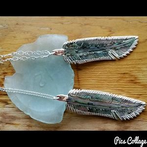 Abalone Shell Feather-Shaped Sterling Silver Necklaces